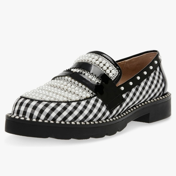 Betsey Johnson Shoes - ☆Betsey Johnson Women's Darian Plaid Pearl Loafer EUC☆